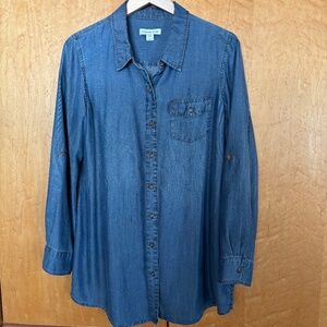 Women's Coldwater Creek Denim Chambray Long Sleeves Button Down Shirt